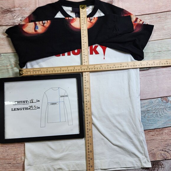 Chucky H&M Unisex Size XS Long Sleeve Raglan T Shirt White Black New - Picture 10 of 11